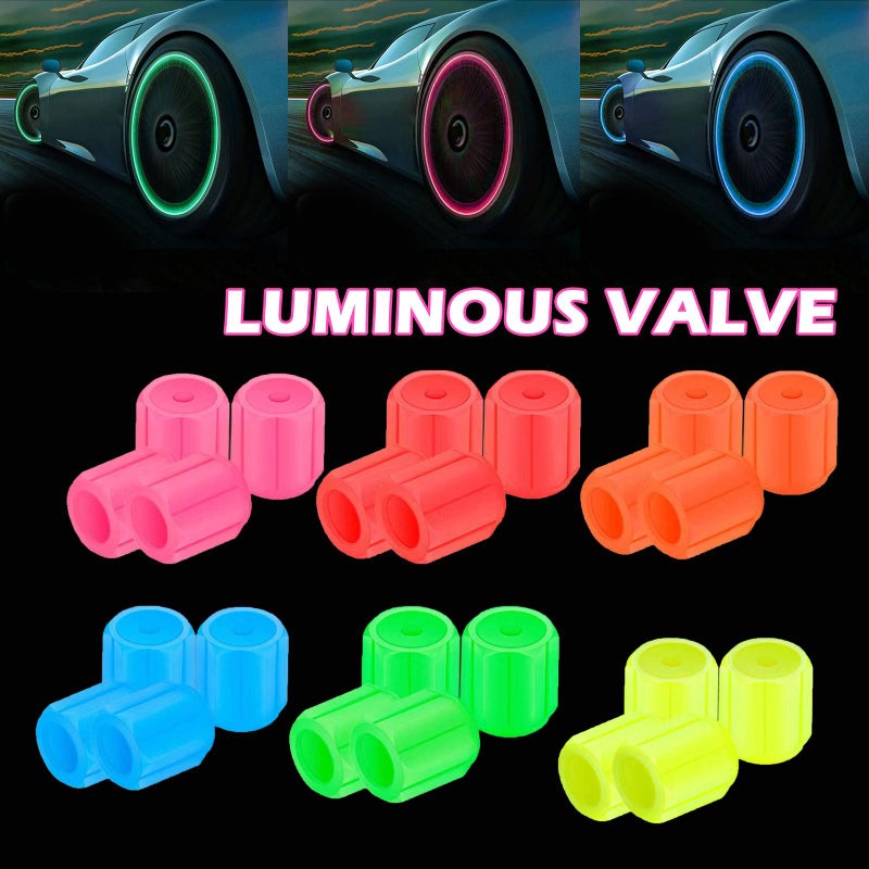 4PCS Fluorescent Tire Valve Cap,Car Tire Valve Stem Caps,Glow in The Dark Tire Valve Caps,Universal Luminous Tire Valve Stem Cap,Tire Air Cap for Cars Motorcycles SUV Trucks Bikes Car Accessories - Image 3